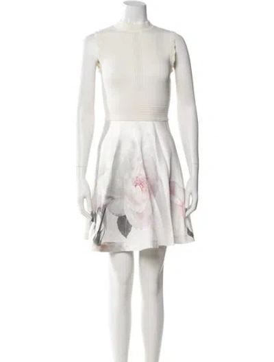 Pre-owned Ted Baker Printed Mini Dress In White