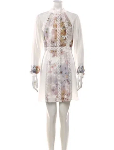 Pre-owned Ted Baker Printed Mini Dress In White