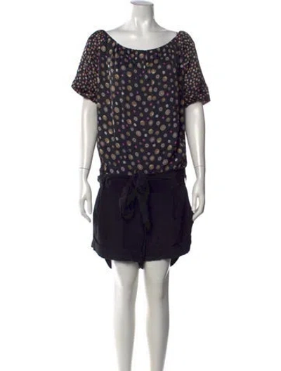 Pre-owned Ted Baker Printed Off-the-shoulder Romper In Blue