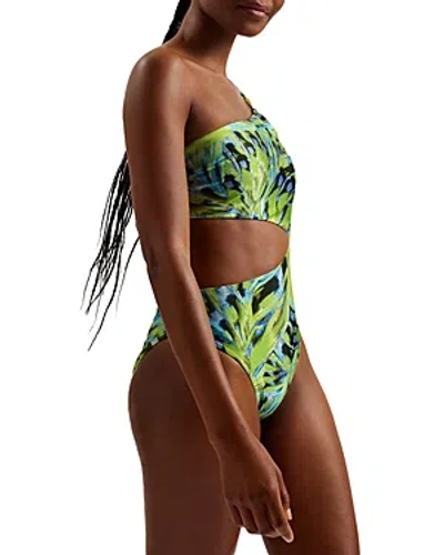 Ted Baker Printed One Shoulder Swimsuit In Lime
