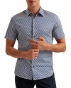 Ted Baker Printed Short Sleeve Button Front Shirt In Navy