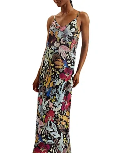 Ted Baker Printed Slip Midi Dress In Black