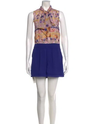 Pre-owned Ted Baker Printed Tie Neck Romper In Purple