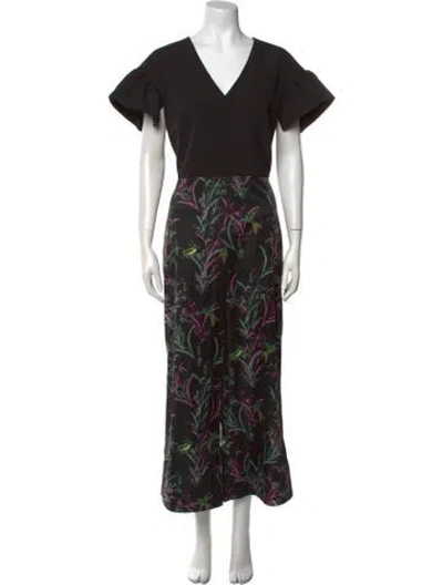 Pre-owned Ted Baker Printed V-neck Jumpsuit In Black