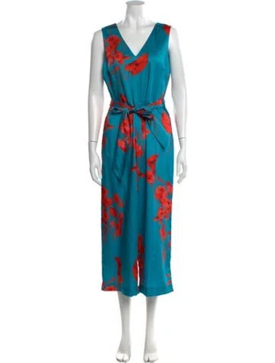Pre-owned Ted Baker Printed V-neck Jumpsuit In Blue