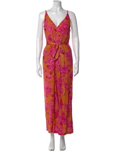 Pre-owned Ted Baker Printed V-neck Jumpsuit In Pink