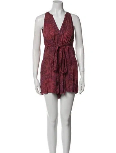 Pre-owned Ted Baker Printed V-neck Romper In Red