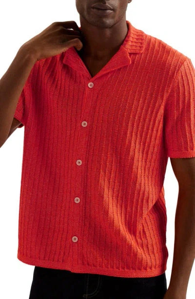 Ted Baker Proof Rib Short Sleeve Button-up Knit Shirt In Bright Orange