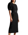 Ted Baker Puff Sleeve Belted Midi Dress In Black