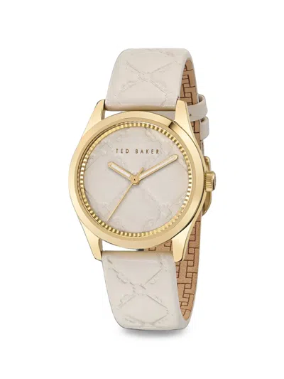 Ted Baker Quilted Leather 34mm Watch In Gold