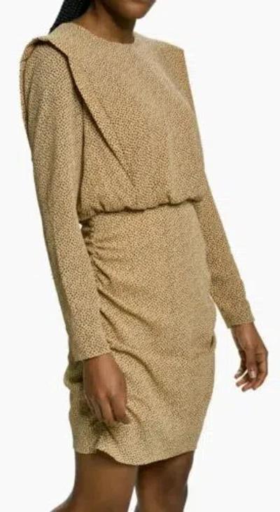 Pre-owned Ted Baker Quinci Long Sleeve Shoulder Detail Camel Black Mini Dress Wmn Us 2 4 6 In Camel Golden Brown / Black