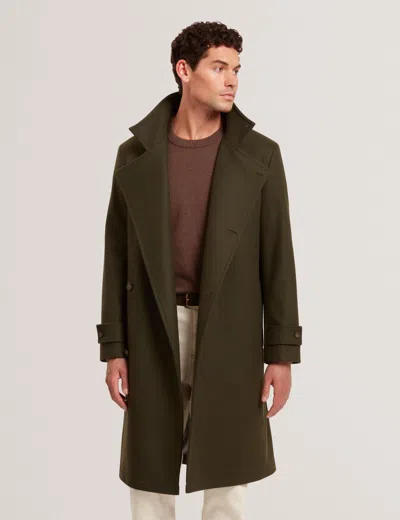 Ted Baker Radwood Asymmetric Front Wool Blend Longline Coat In Khaki