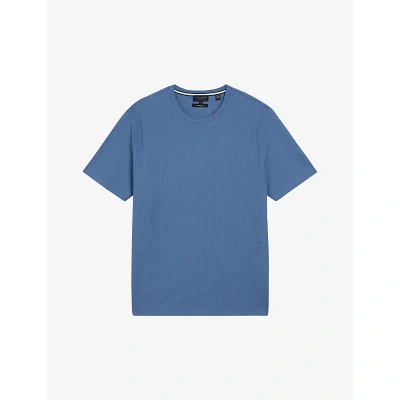 Ted Baker Mens Blue Rakes Ribbed Crewneck Cotton T-shirt