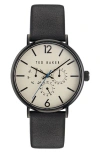 TED BAKER RECYCLED STAINLESS STEEL LEATHER STRAP WATCH