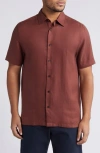 Ted Baker Regular Fit Solid Short Sleeve Button-up Shirt In Dark Brown