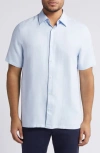 Ted Baker Regular Fit Solid Short Sleeve Button-up Shirt In Sky Blue