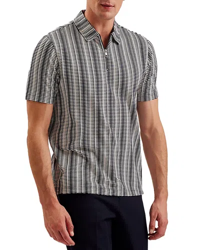Ted Baker Regular Fit Zip Up Short Sleeve Striped Polo In Navy