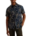 Ted Baker Relaxed Fit Printed Short Sleeve Button Front Shirt In Navy