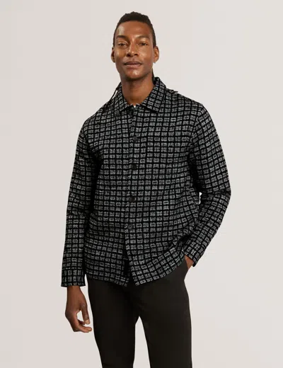 Ted Baker Renburg Bouclé Texture Cotton Blend Overshirt In Black