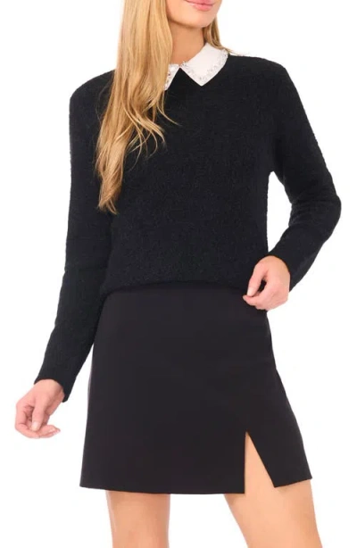 Ted Baker Rhinestone Collar Mixed Media Sweater In Black