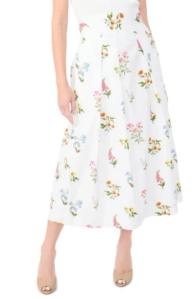 Ted Baker Rihana Pleated Floral Cotton Midi Skirt In White