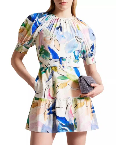 Ted Baker Rita Floral Belted Mini Dress In Multi Pastel In Blue