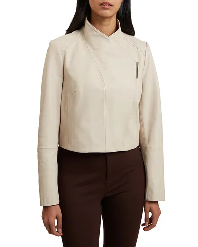 Ted Baker Riyoze Leather Cropped Wrap Jacket In White