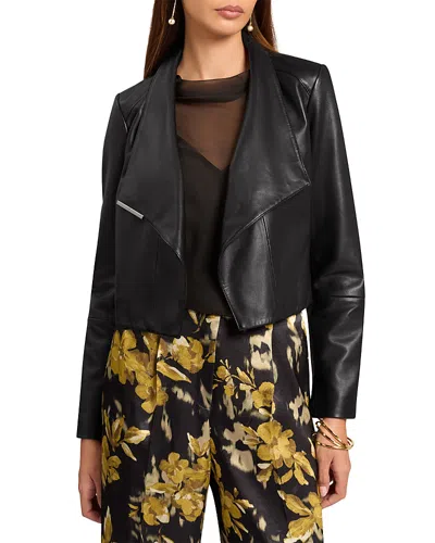 Ted Baker Riyoze Leather Cropped Wrap Jacket In Black