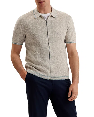 Ted Baker Rojor Textured Zip Front Shirt In Natural