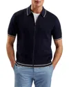 Ted Baker Rojor Textured Zip Front Shirt In Navy