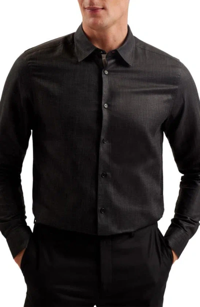 Ted Baker Romeo Regular Fit Linen & Cotton Button-up Shirt In Black
