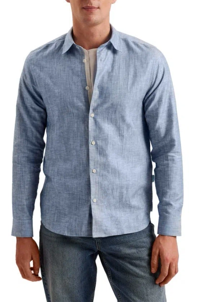 Ted Baker Romeo Regular Fit Linen & Cotton Button-up Shirt In Mid-blue