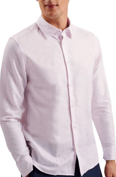 Ted Baker Romeo Regular Fit Linen & Cotton Button-up Shirt In Mid Pink