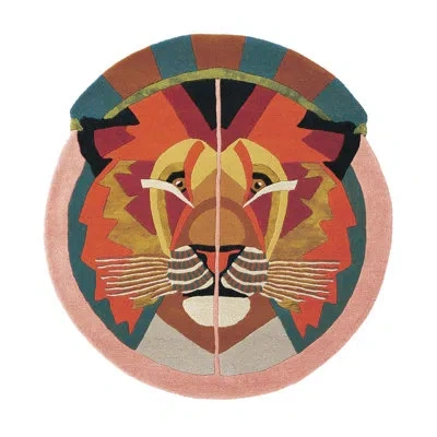 Ted Baker Round Geometric Handmade Tufted Wool Area Rug In Orange,teal,pink,gold