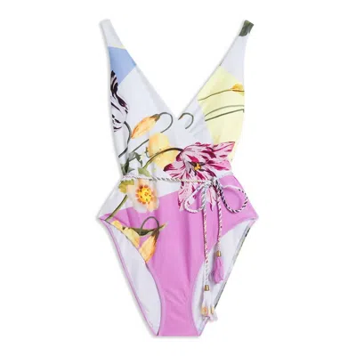 Ted Baker Rozieh One Piece Swimsuit In White In Multi