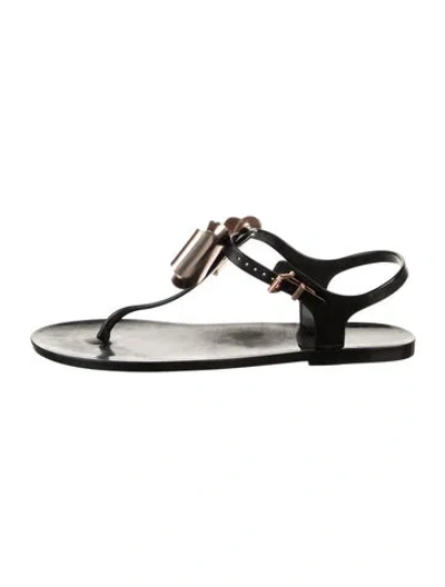 Pre-owned Ted Baker Rubber Bow Accents T-strap Sandals In Black