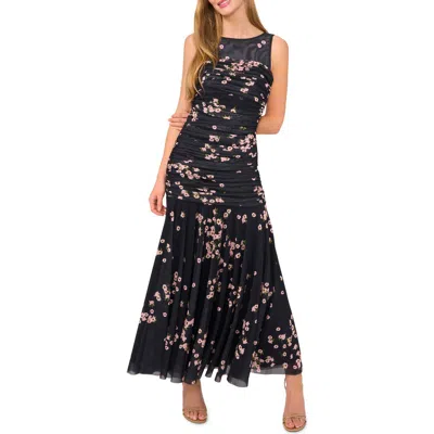 Ted Baker Ruched Sleeveless Mesh Maxi Dress In Black