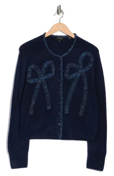 Ted Baker Ruffle Bow Cardigan In Blue