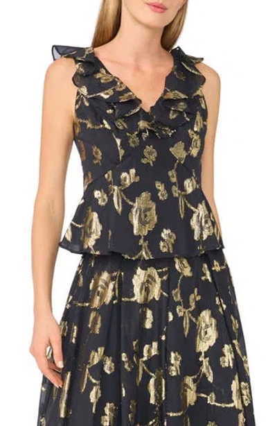 Ted Baker Ruffle Peplum Metallic Jacquard Top In Black