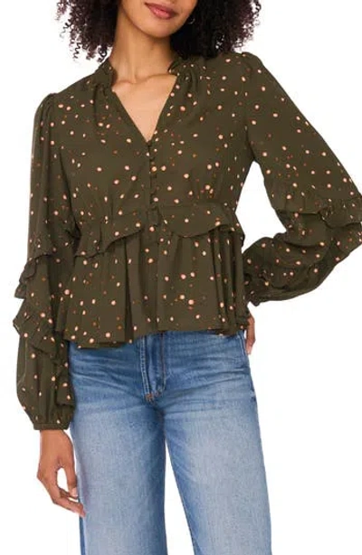 Ted Baker Ruffle V-neck Button Top In Green