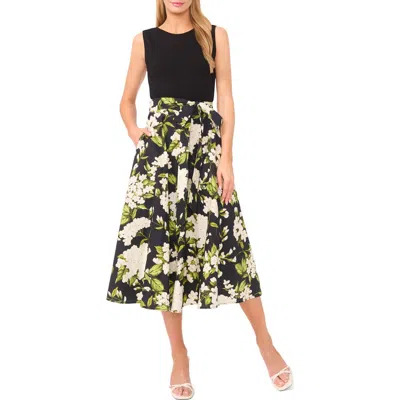 Ted Baker Sabrina Mixed Media Sleeveless Cotton Midi Dress In Green