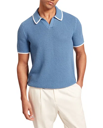Ted Baker Sachair Textured Knit Open Neck Polo In Blue