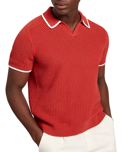 Ted Baker Sachair Textured Knit Open Neck Polo In Orange
