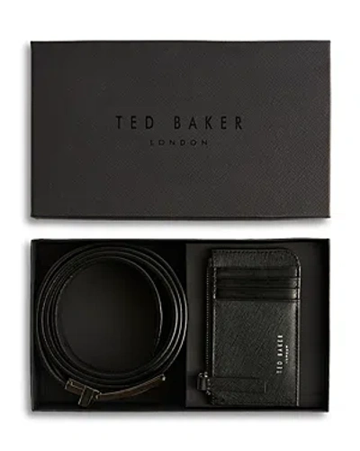 Ted Baker Saffiano Leather Belt And Cardholder Set In Black