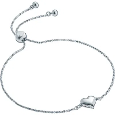 Ted Baker Sarsah Sparkle Heart Drawstring Bracelet In Silver Tone / Clear Crystal