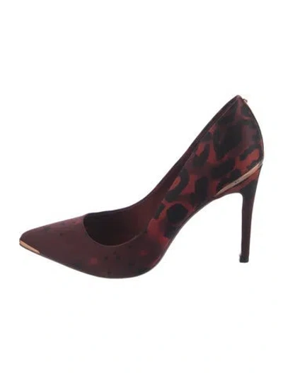 Pre-owned Ted Baker Satin Animal Print Pumps In Red