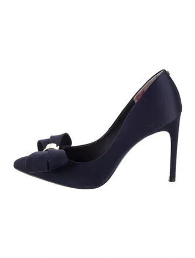 Pre-owned Ted Baker Satin Bow Accents Pumps In Blue