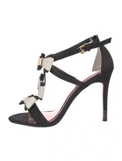 Pre-owned Ted Baker Satin Bow Accents T-strap Sandals In Black