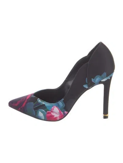 Pre-owned Ted Baker Satin Floral Print D'orsay Pumps In Black