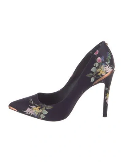 Pre-owned Ted Baker Satin Floral Print D'orsay Pumps In Blue